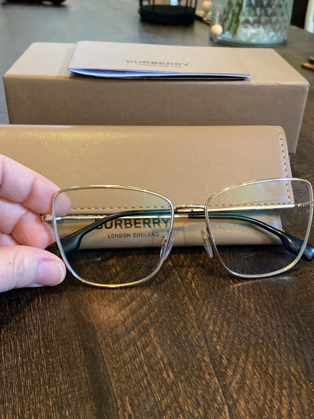 Burberry Women's Gold-Tone Metal Frame Glasses with Black Temples